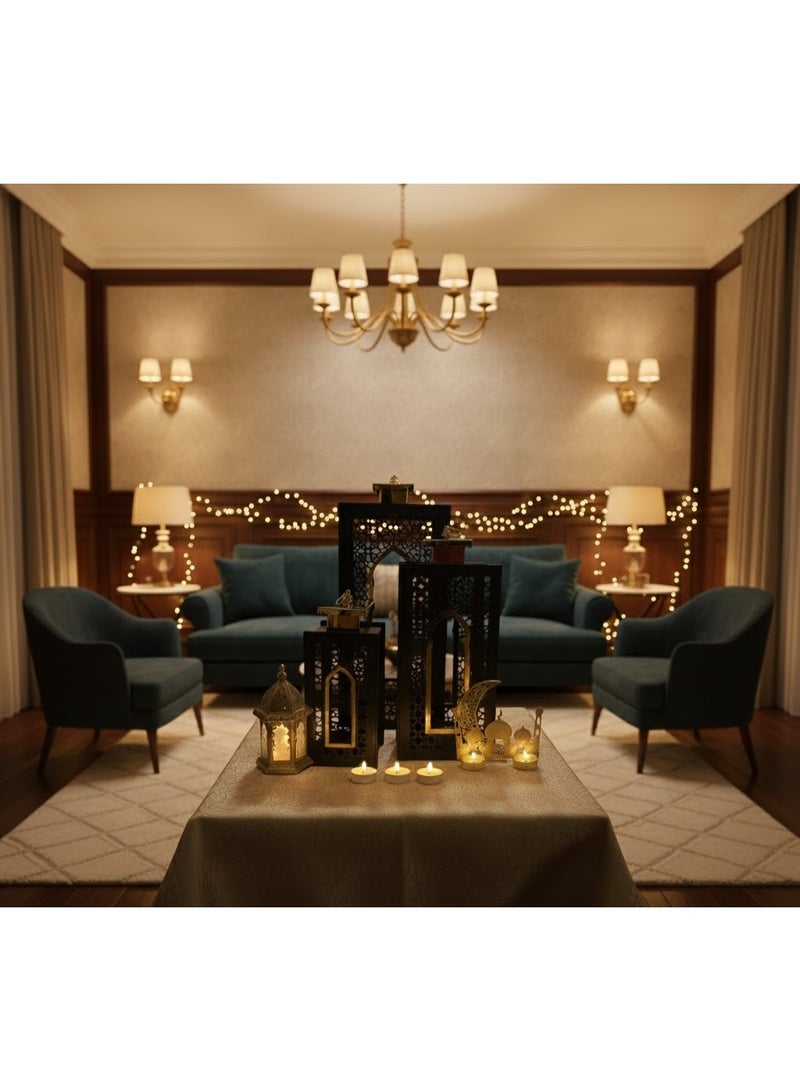 "Modern Heritage" Lantern Set – 3 Pieces – Black & Gold - Image 3